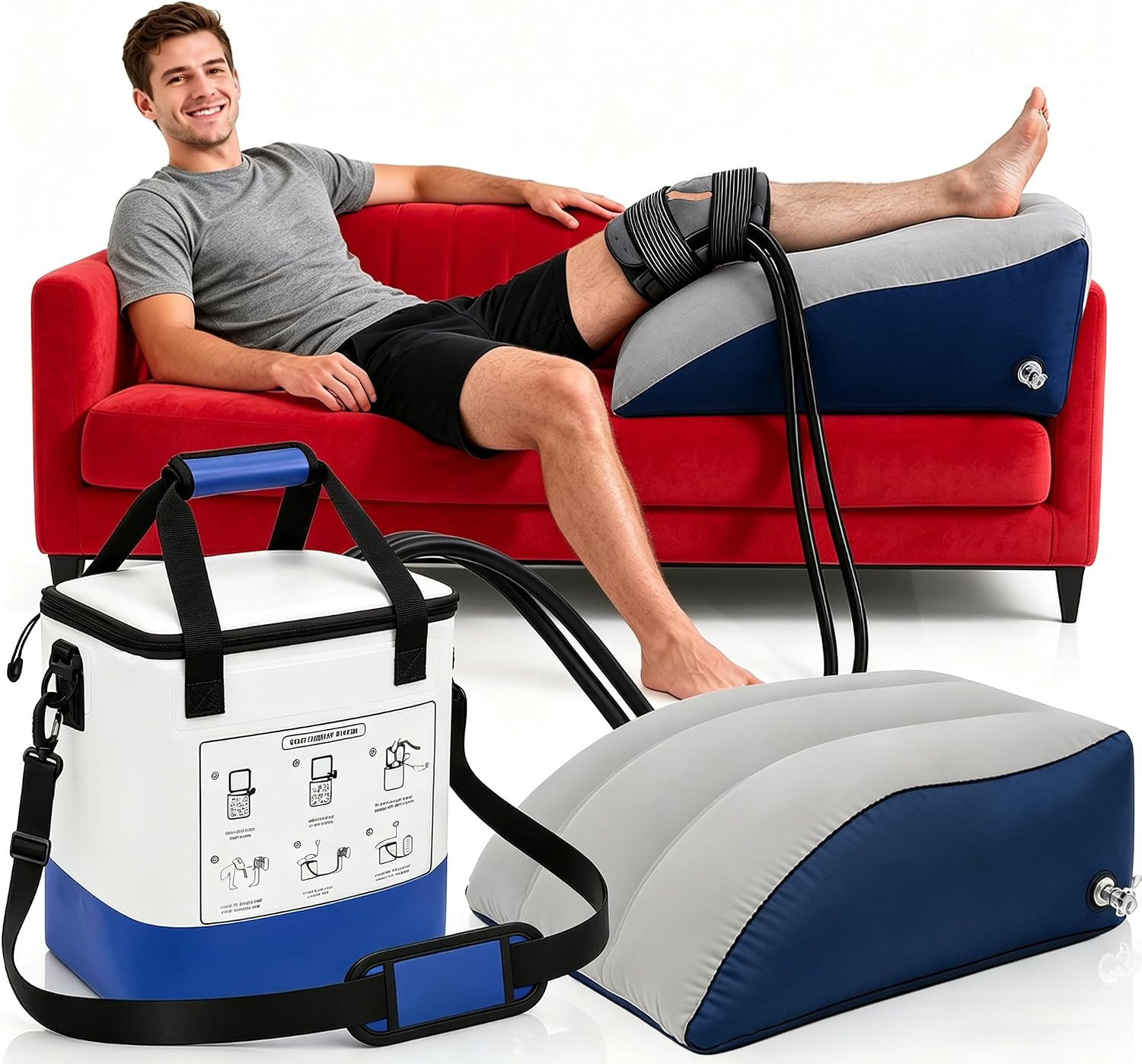 Ice Therapy Machine for Knee after Surgery with Inflatable Leg Raise Pillow & La