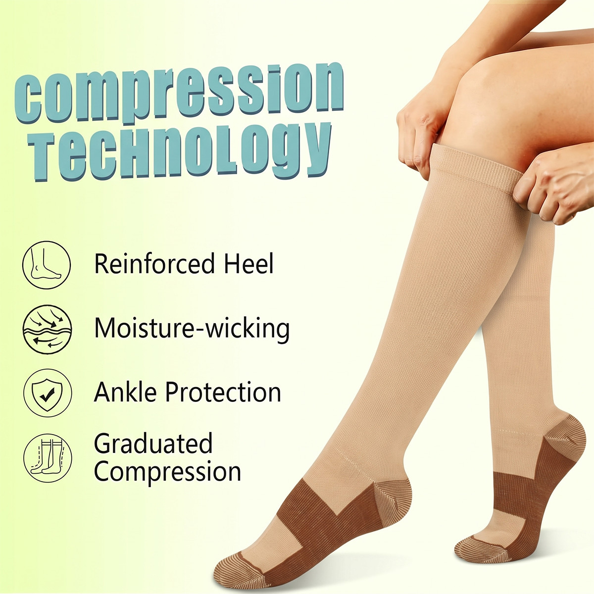 5 Pairs Copper Compression Socks 20-30mmHg Graduated Support Mens Womens S/M-XXL