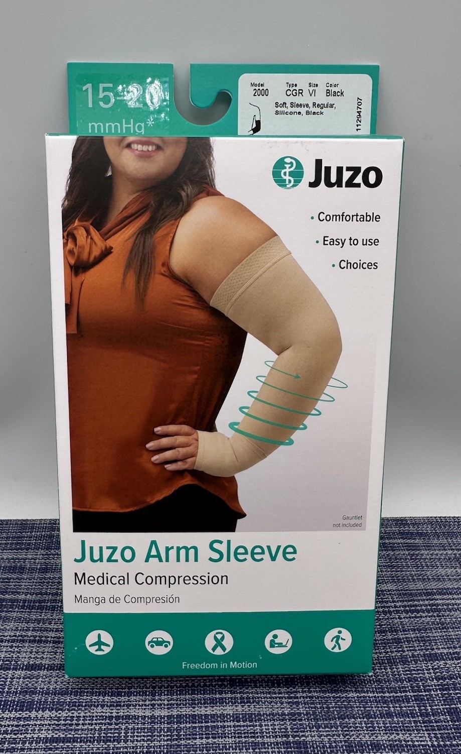 JUZO Compression Arm Sleeve 15-20 mmHg Soft Silicone Black Color CGR Size VI
