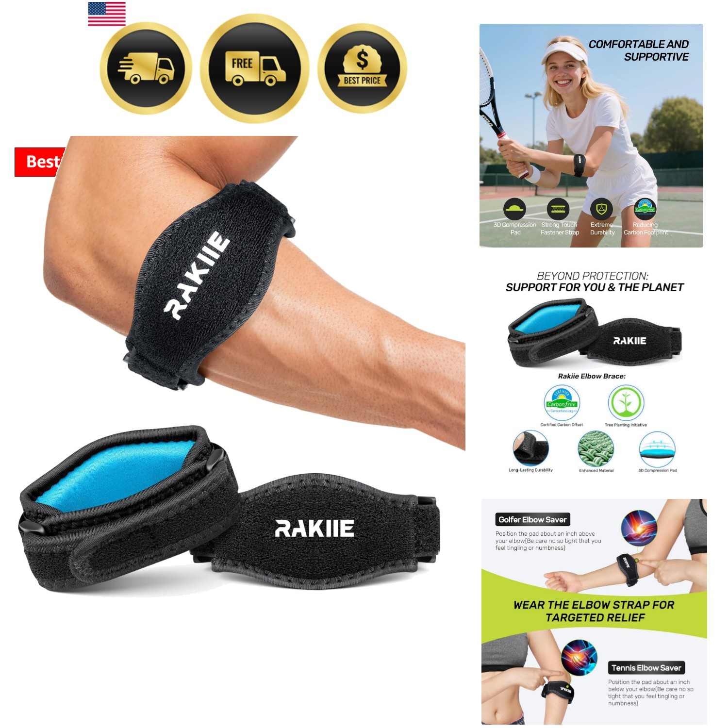 2 Pack Tennis Elbow Brace for Men Women, Adjustable Non-slip Golfer Elbow Str…
