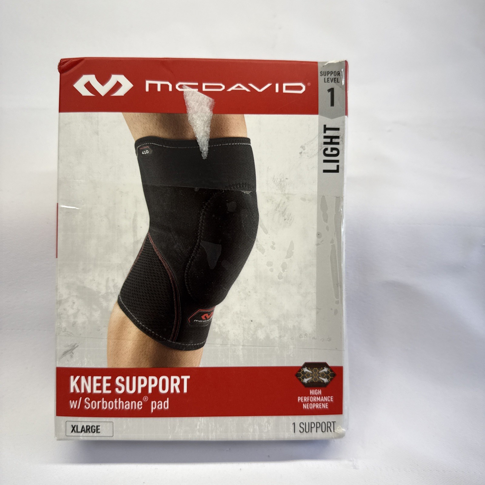 McDavid 410 Knee Support Level 1 LIGHT Sorbothane pad XL 16-17.5″ Black