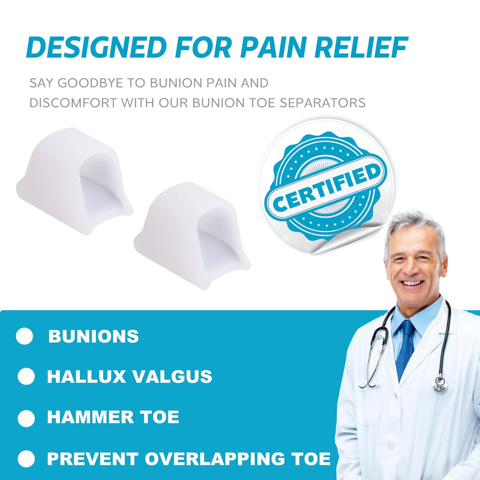 Hammer Toe Straightener Corrector – Toe Spacers Toe Separators for Bunion,Curled