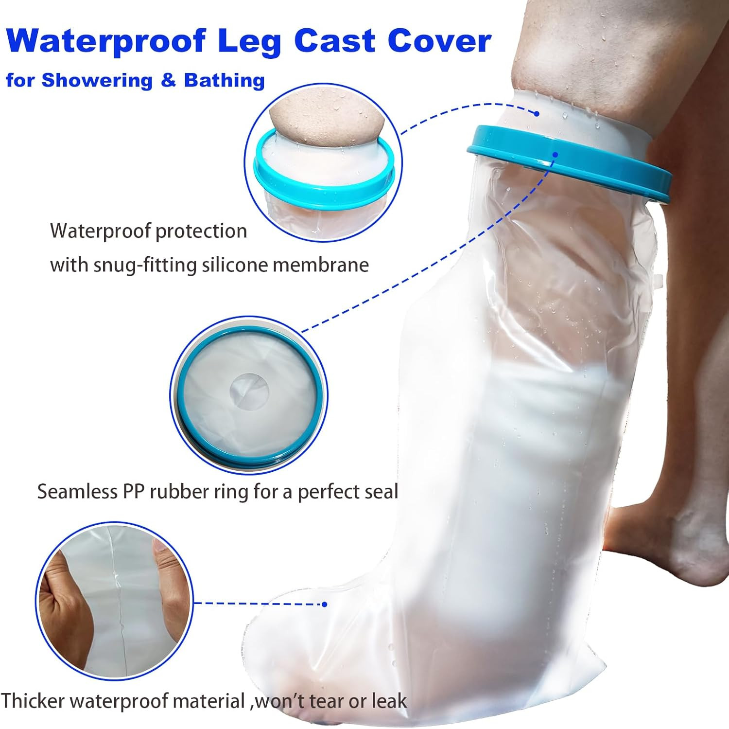 – Waterproof Leg Cast Cover for Showering, Reusable Adult Short Leg Cast Protect