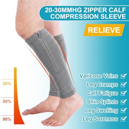 3 Pairs Calf Compression Sleeve with Zipper for Men Women No Black White Gray