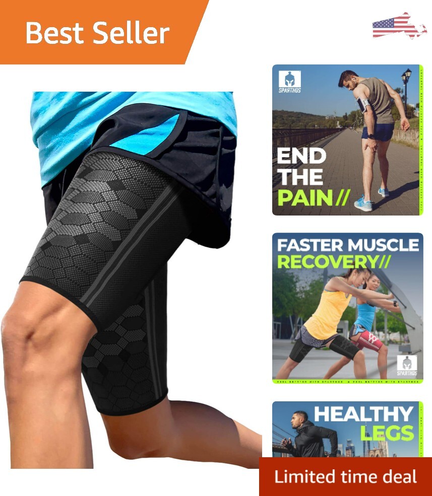 Premium Thigh Compression Sleeves – Hamstring Support – Breathable – Black