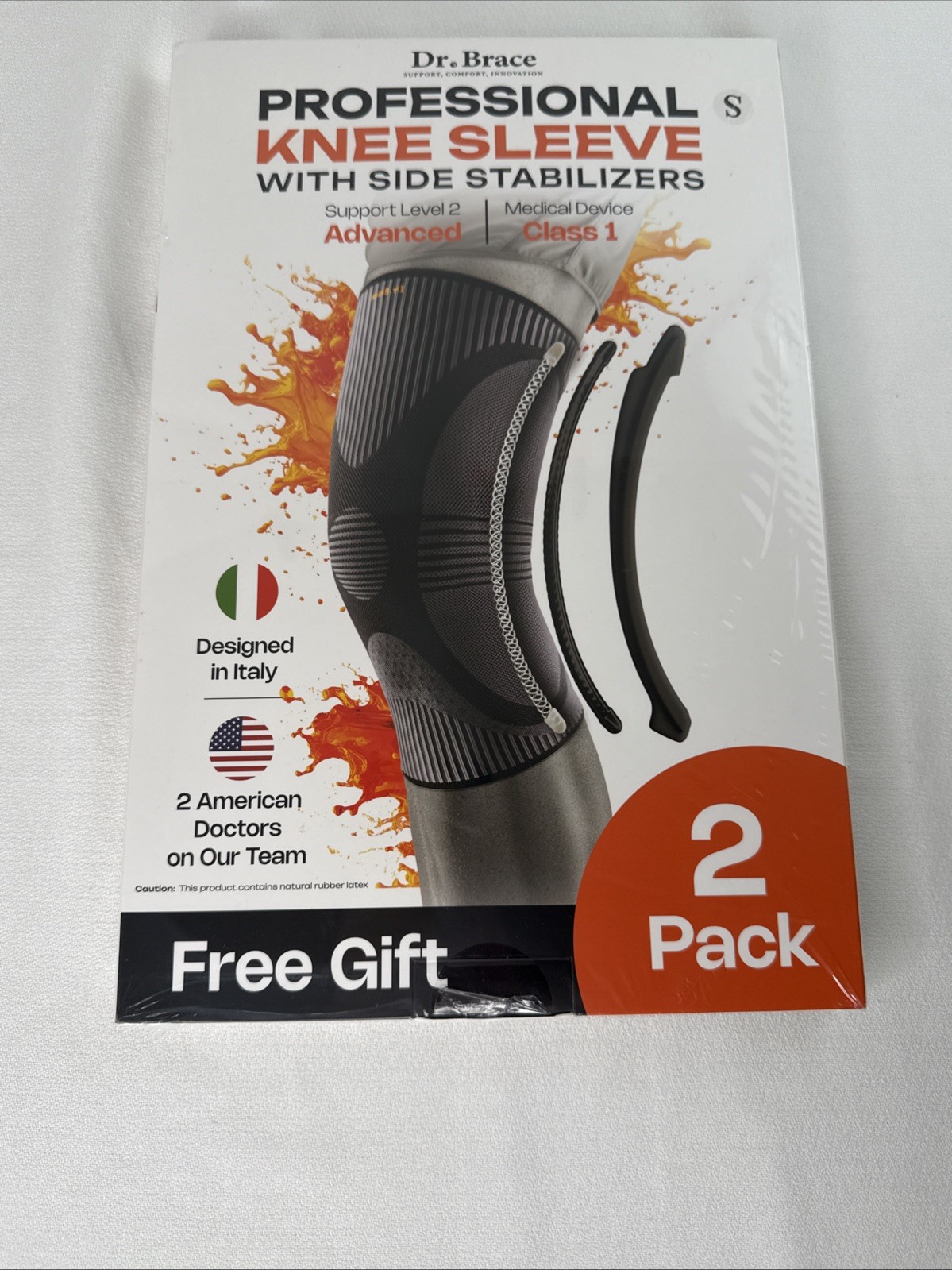 2 Pack Small DR. BRACE Professional Knee Sleeve with Side Stabilizers
