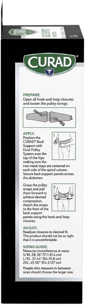 Curad Back Support Brace Adult’s Dual-Pulley System Black L/XL