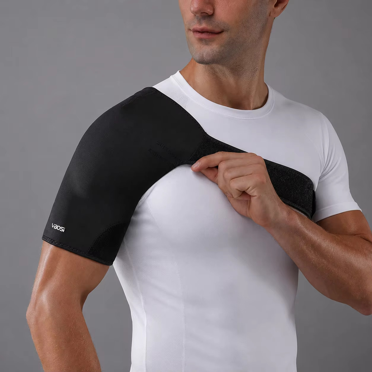 Black One Size Elastic Shoulder Support Brace Left Right Arm Men Fit .-VBOSI-.