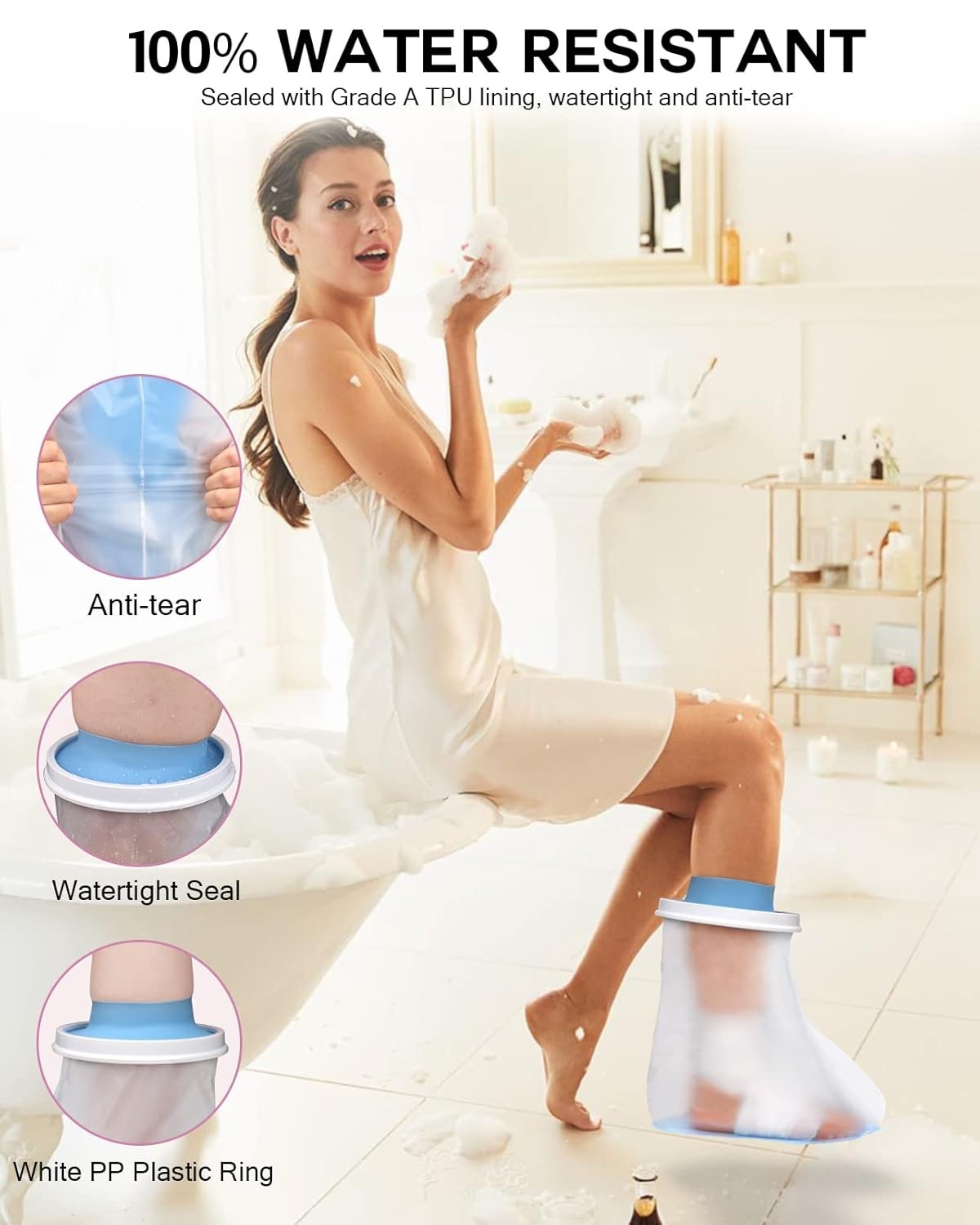 Waterproof Adult Foot Cast Cover NonSlip Bottom Shower Protection Foot Cover