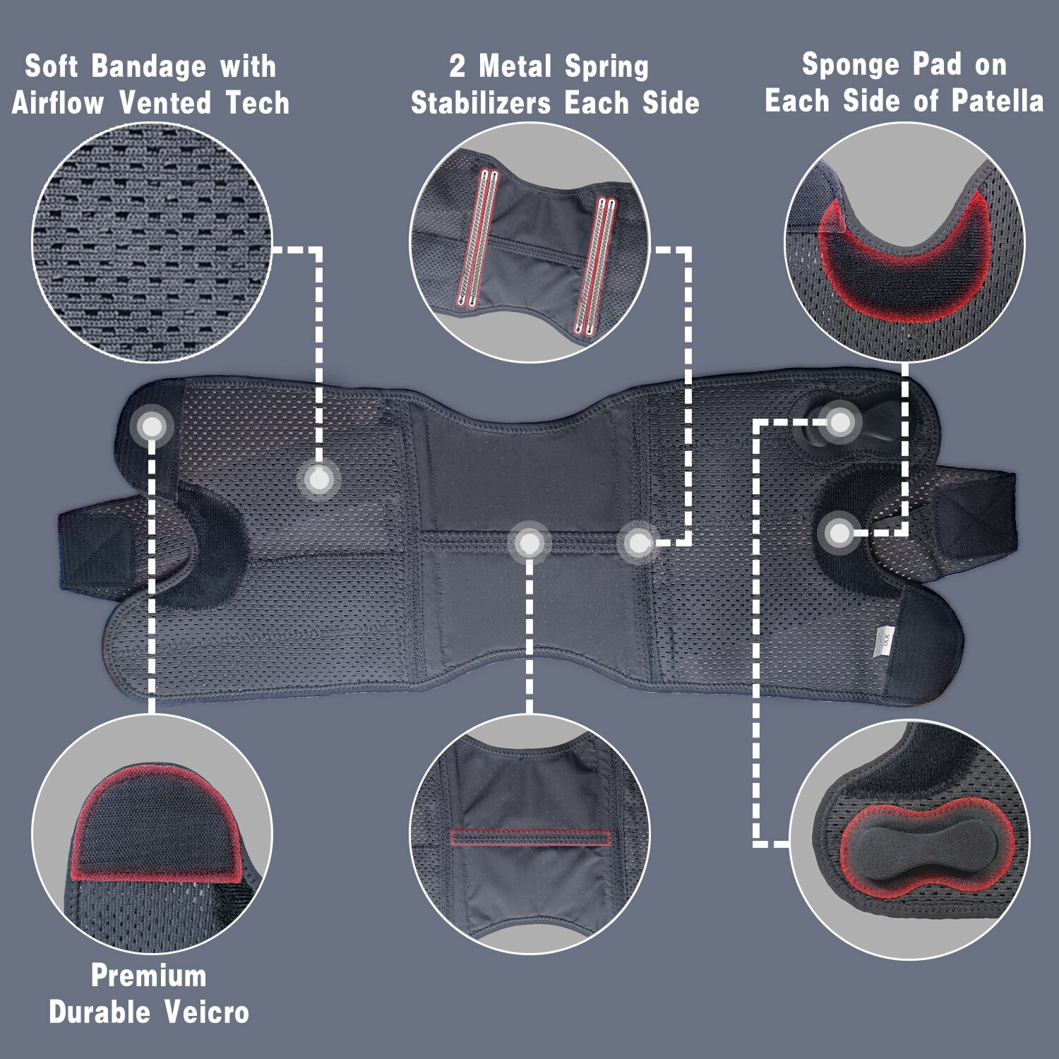 Professional Knee Brace with Side Stabilizers,Knee Wrap with Ultra-Soft Bandage