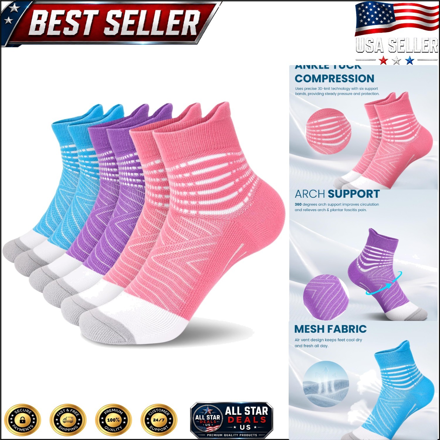 Athletic Compression Socks for Women – Ankle Support & Plantar Fasciitis Relief