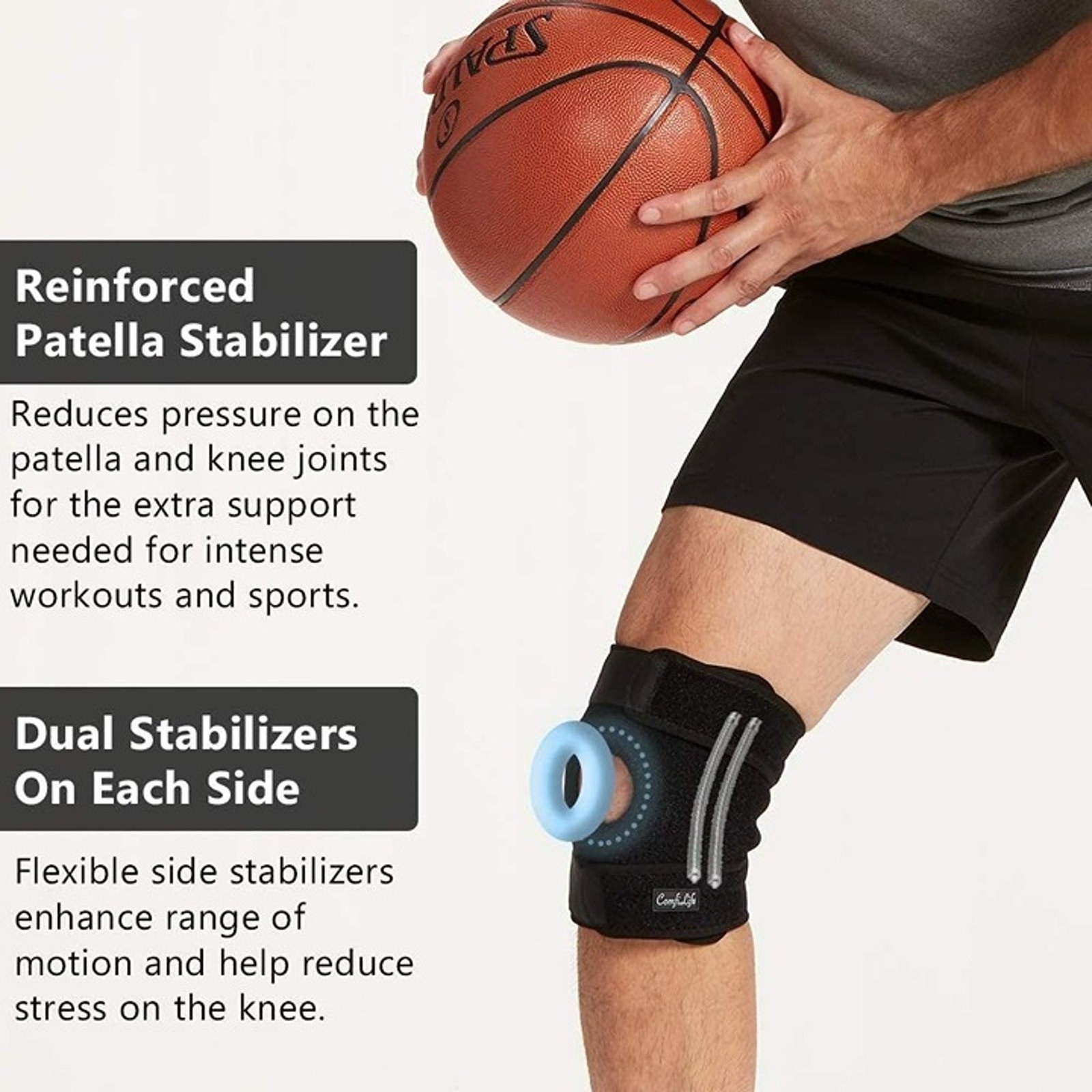 Knee Brace for Pain Relief Working Out, Running, Injury Recovery Non-Slip (Large