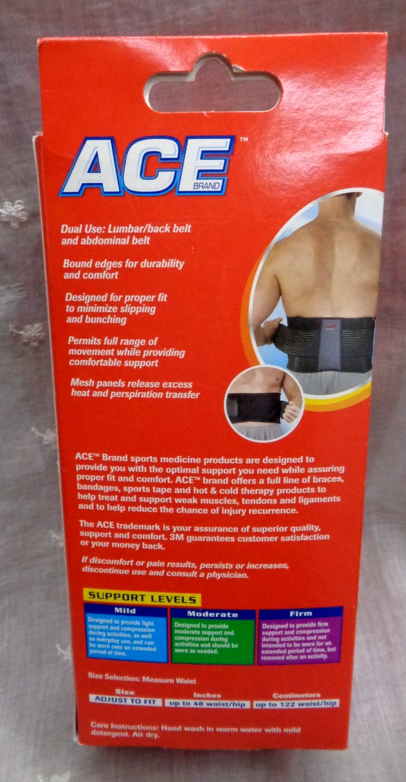3M ACE Brand Tek Zone BACK Brace 209606 One Size Adj Up to 48″ MODERATE SUPPORT