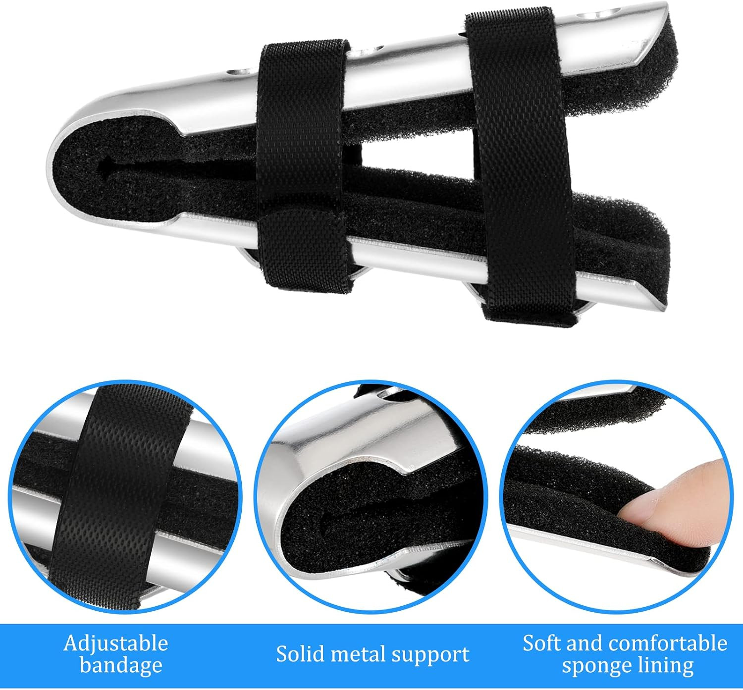 6 Pcs Metal Finger Splint Support Brace Foam Padded 2 Styles, Black | Arthrit…
