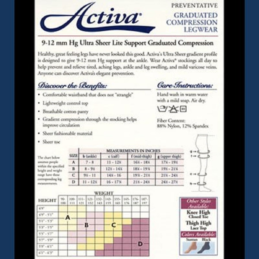 Activa UltraSheer Black Size A Pantyhose CT 9-12mmHg