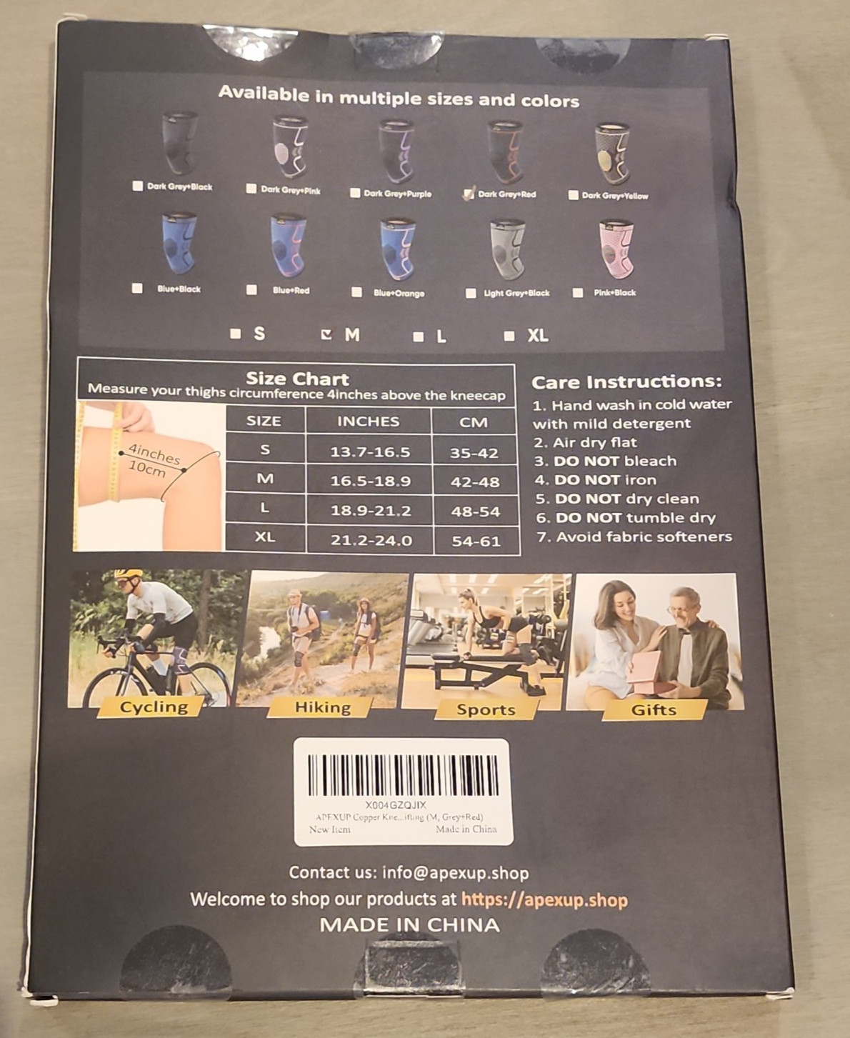 ApexUp Set of 2 Knee Brace Copper Ion Fiber Support Anti-Aging Slip NEW Medium