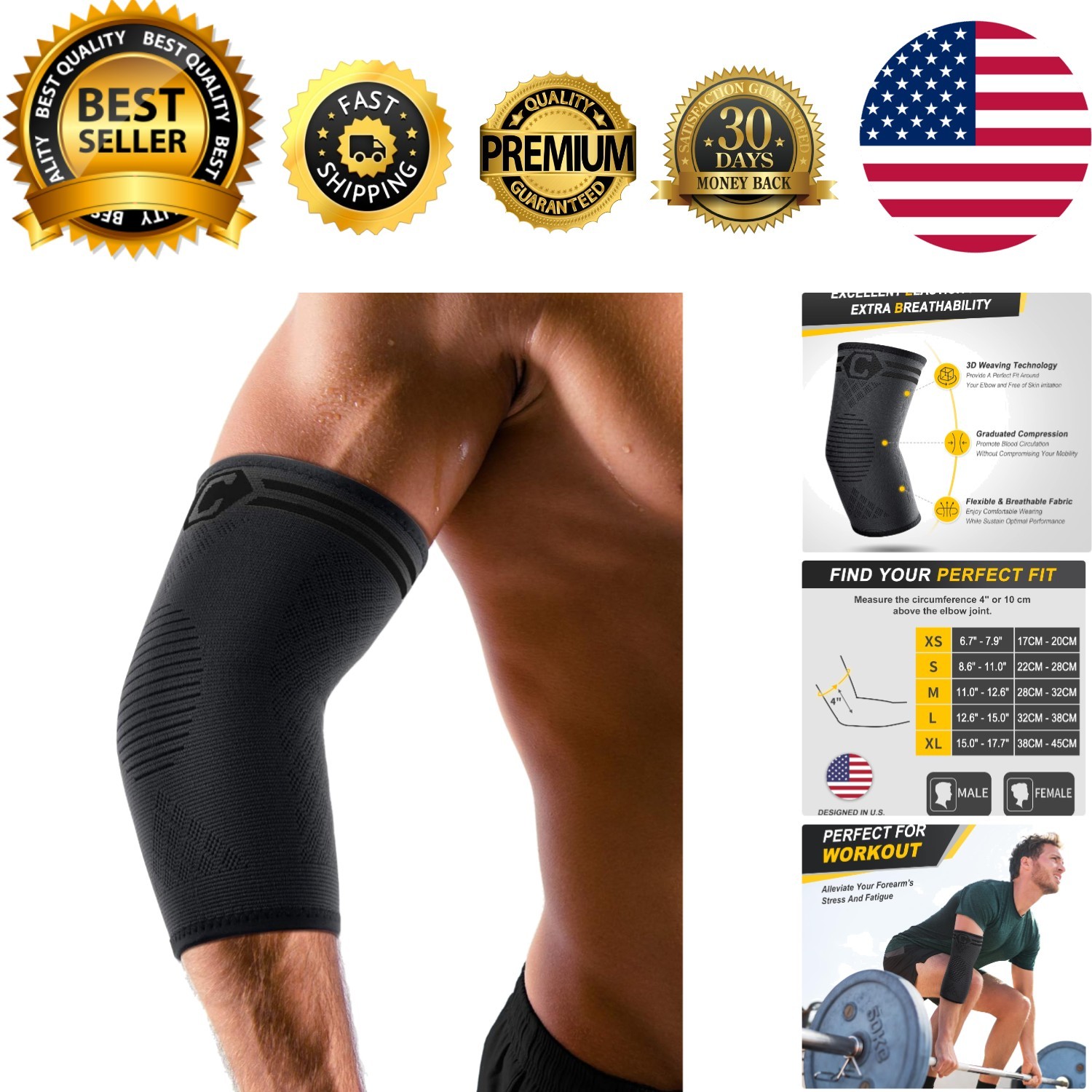 Elbow Brace 2 Pack – Compression Sleeve for Injuries, Tennis & Golfer’s Elbow
