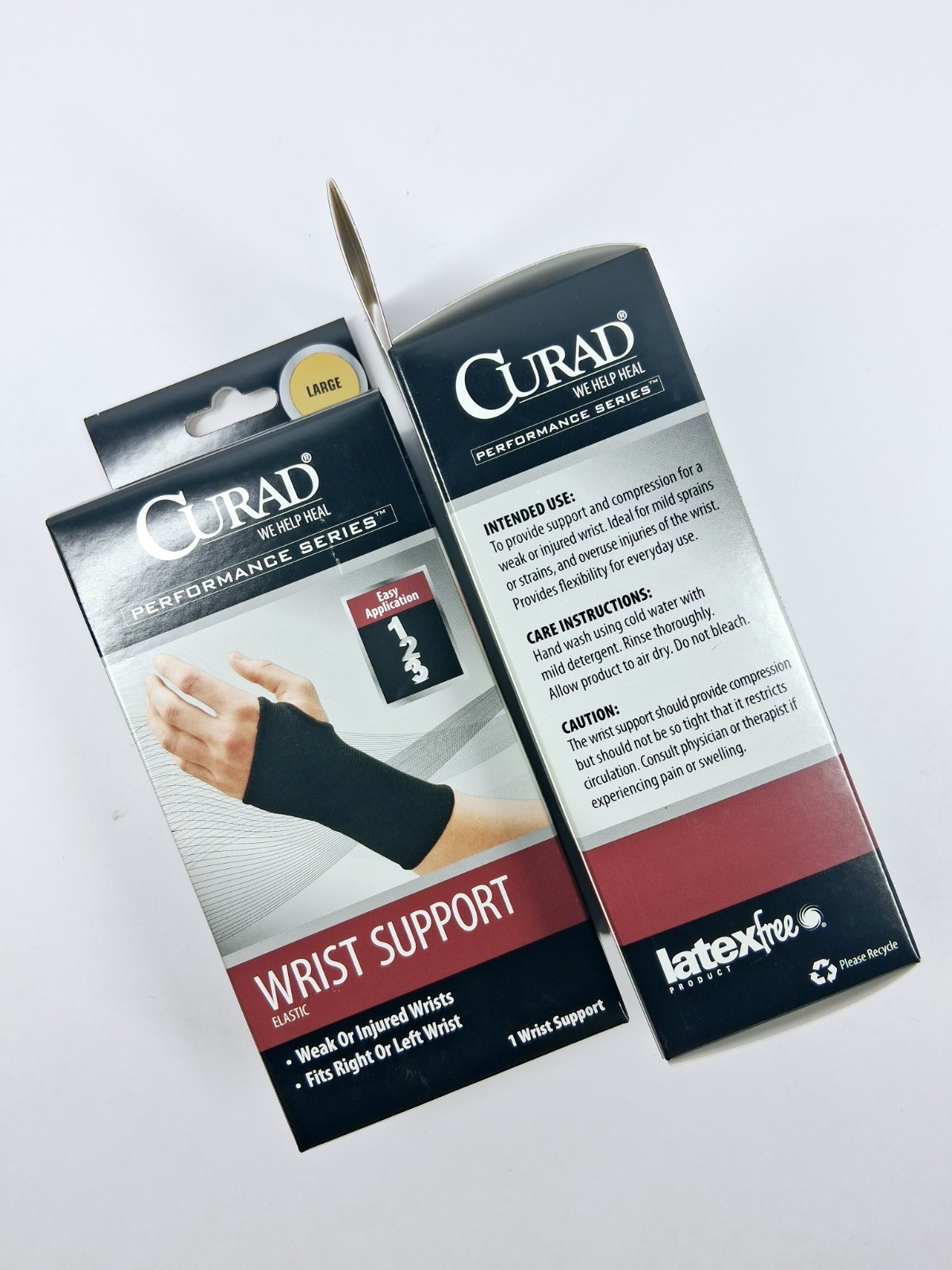 Curad Large Performance Series Wrist Support Band Elastic Black Two Pack