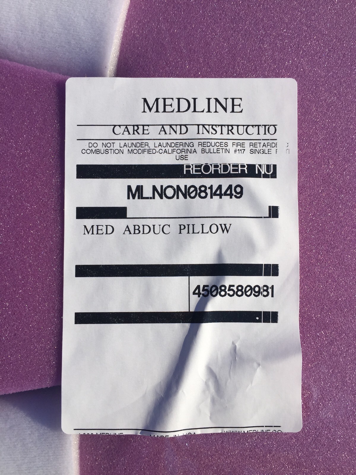 MEDLINE Purple NON-081449 ABDUCTION PILLOW MEDIUM 6x15x22″ Brand New