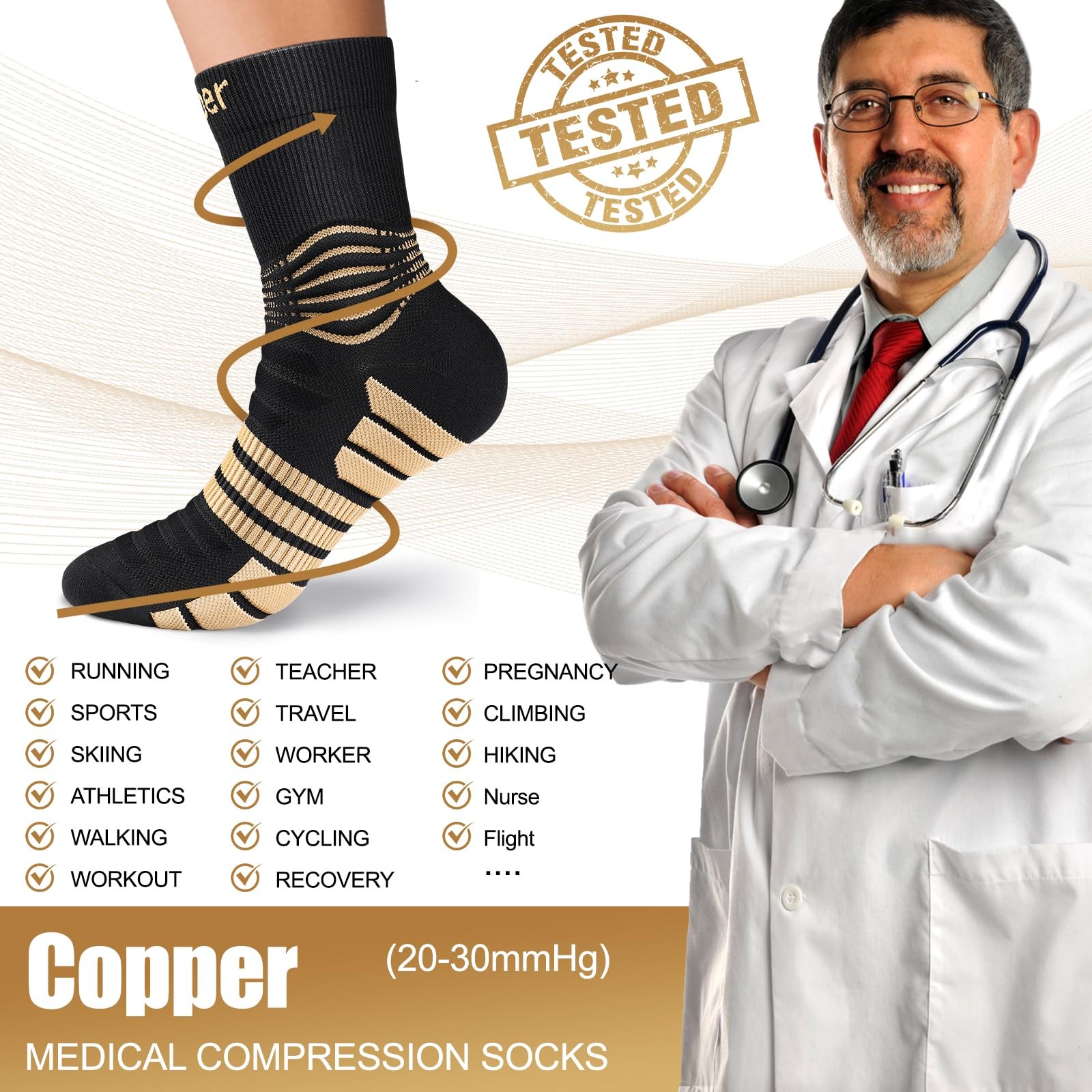 Professional Copper Compression Socks, Medical Ankle Support Socks for Injuri…