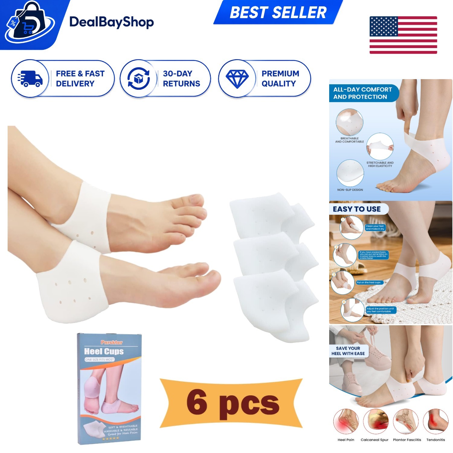 High Arch Support Gel Heel Cups – 3 Pairs, Perfect for Daily Walking & Standing