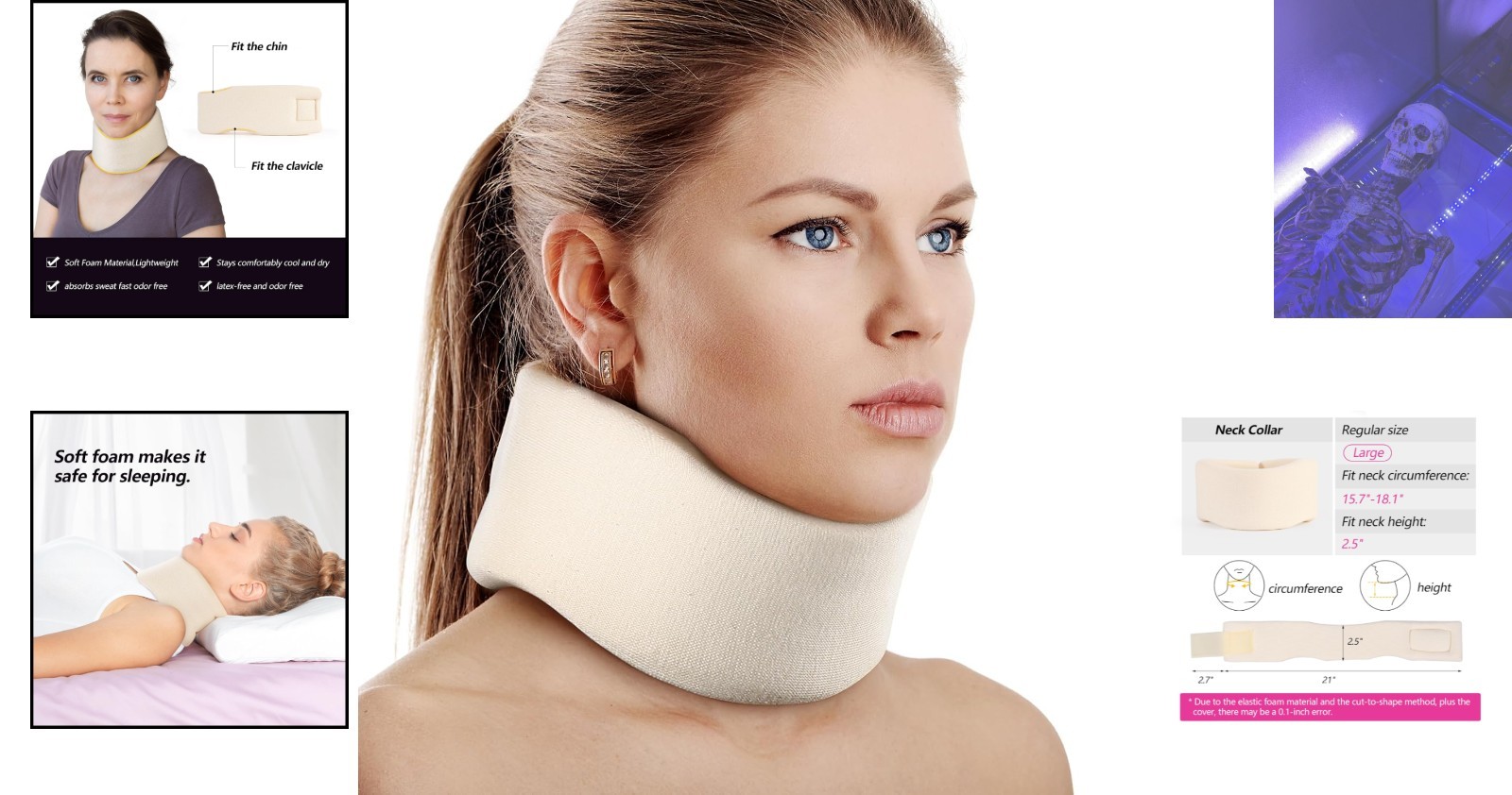 Non-Rigid Adjustable Neck Collar – Soft Foam Support for Injury Recovery, Large
