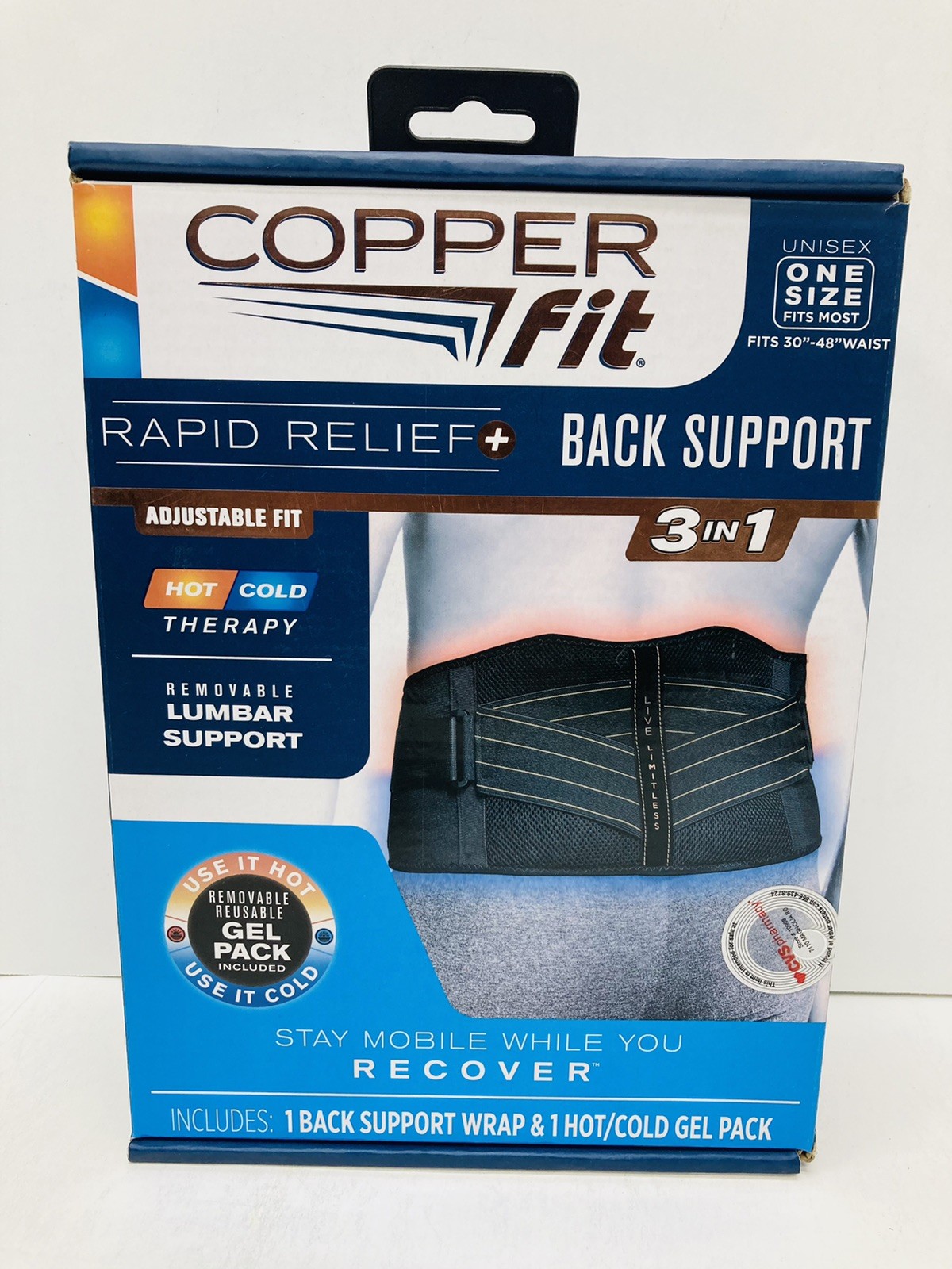Copper Fit Back Support Rapid Relief Unisex One Size Fits 30” – 48”