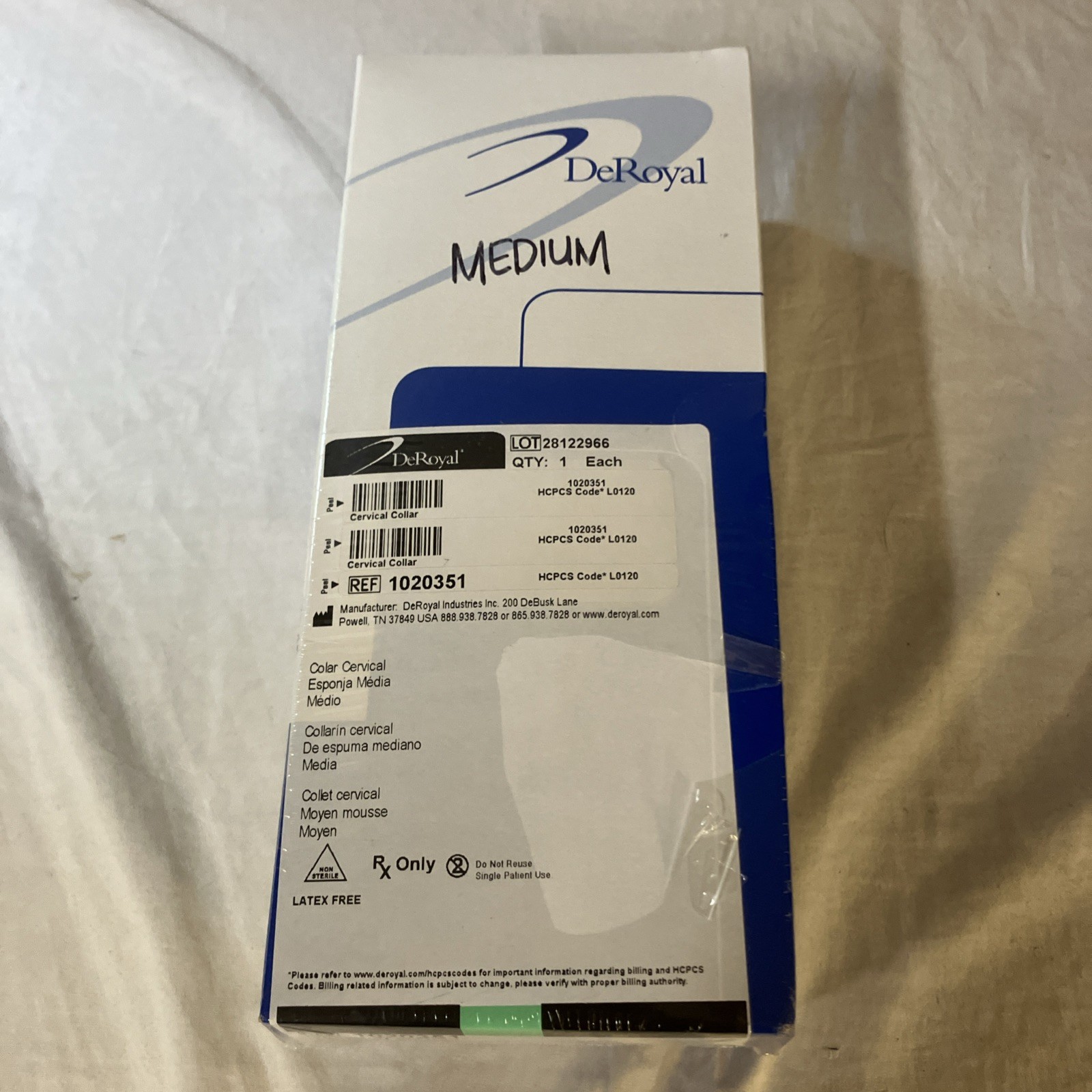 DeRoyal Cervical Collar Medium Foam Size Medium 1020351 NIB Free Shipping!