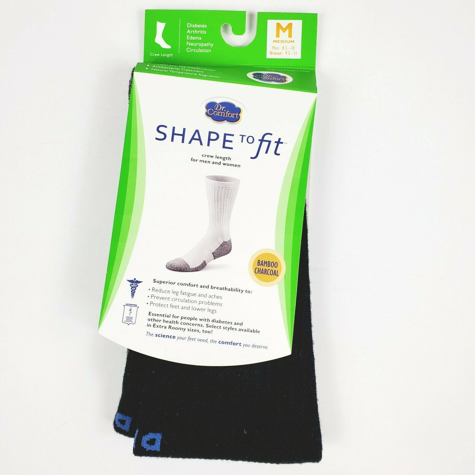 Dr Comfort Diabetic Quarter Length Socks Shape to Fit Medium Charcoal Seamless