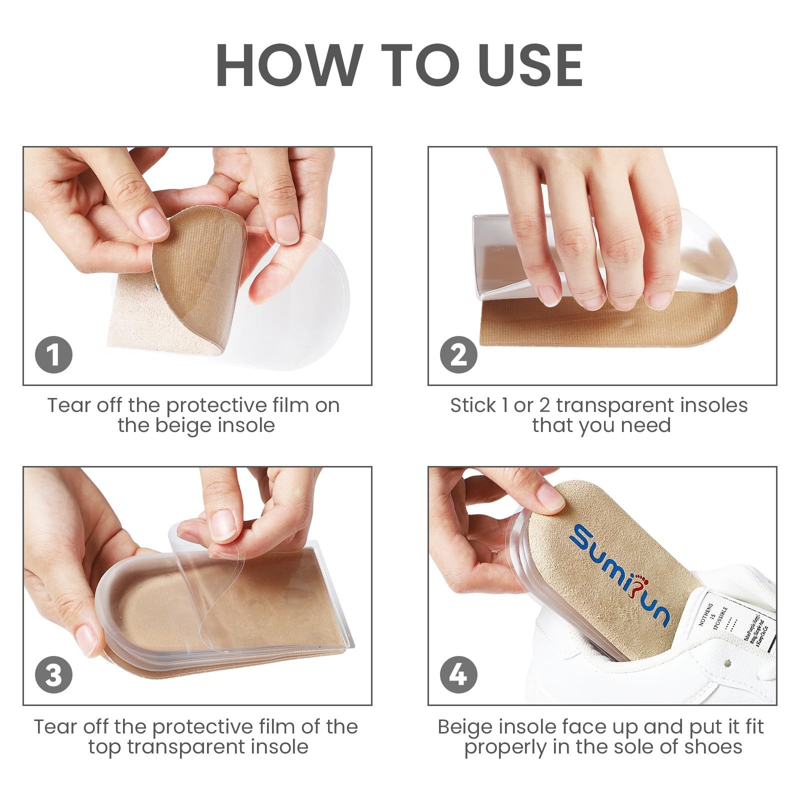 Adjustable Gel Heel Lifts for Women, 3-Layer Wedge Inserts for Uneven Legs, Pain