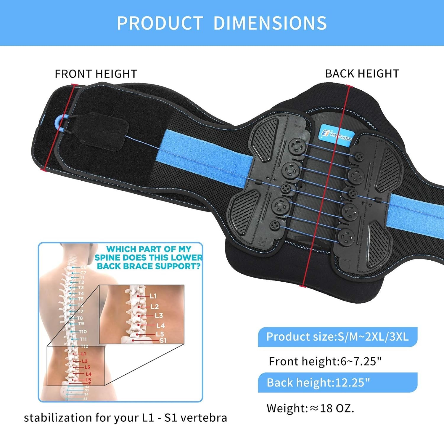 LSO Back Brace with Maximum Decompression Plate Adjustable