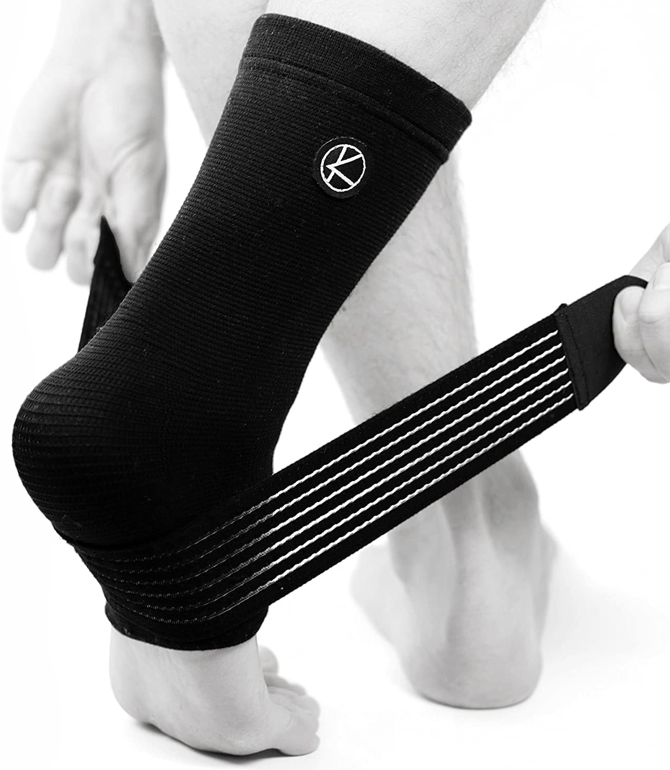 KARM Ankle Compression Sleeve with Support Strap. One Size, Black