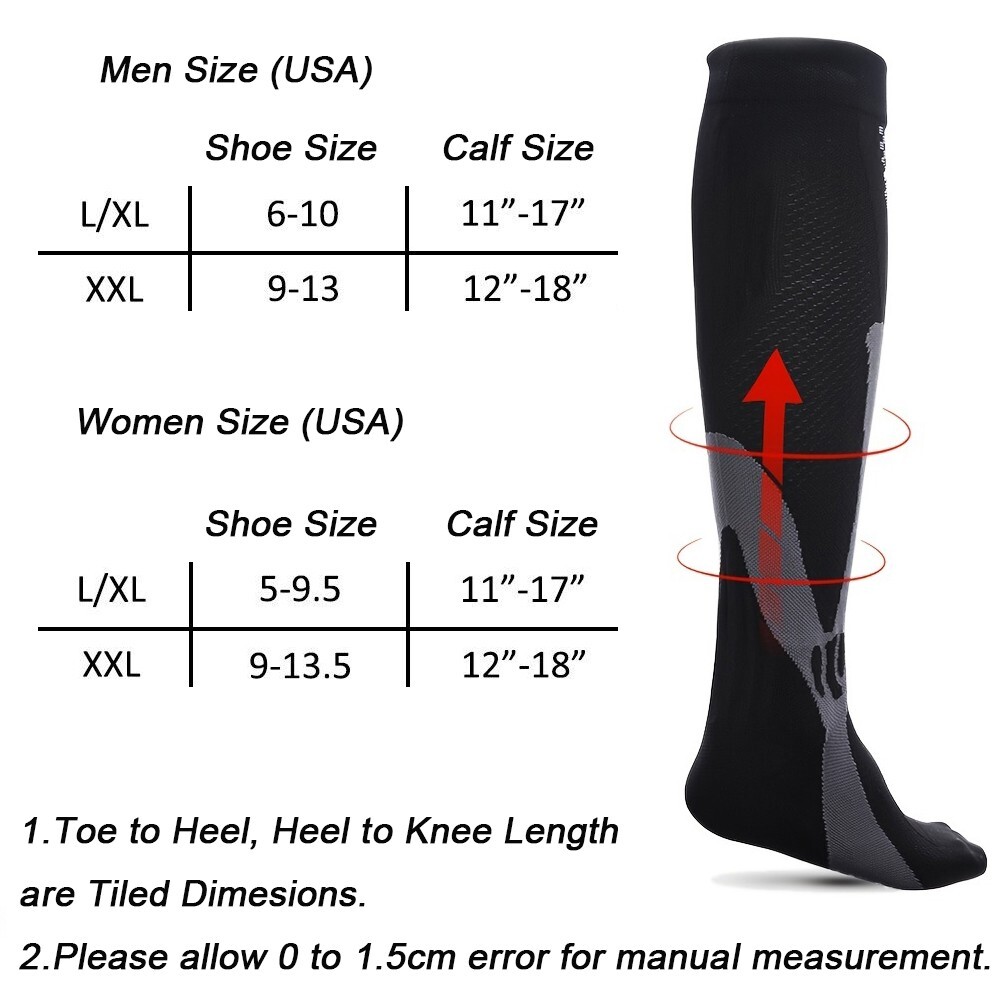 Compression Sock Stocking Knee High 20-30mmHg Support Brace Men Women L/XL / XXL