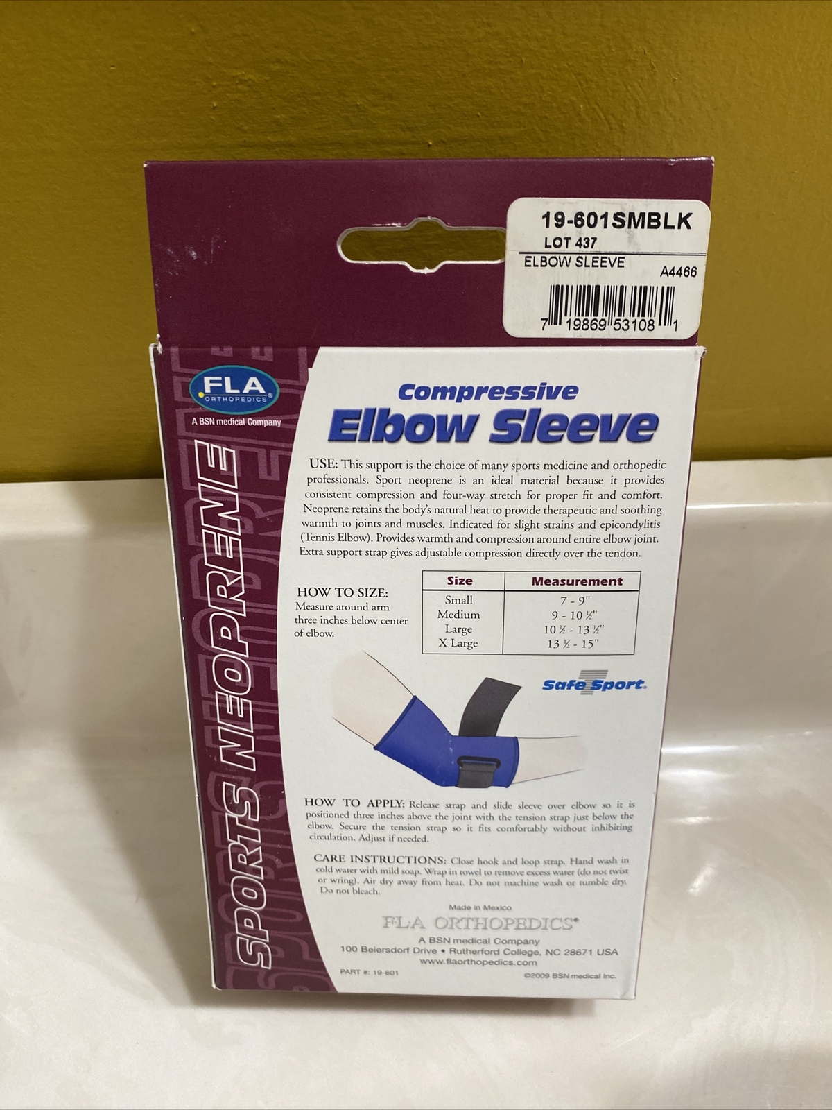 FLA Orthopedic 19-601SMBLK Safe-T-Sport Compressive Elbow Sleeve, Black, Small