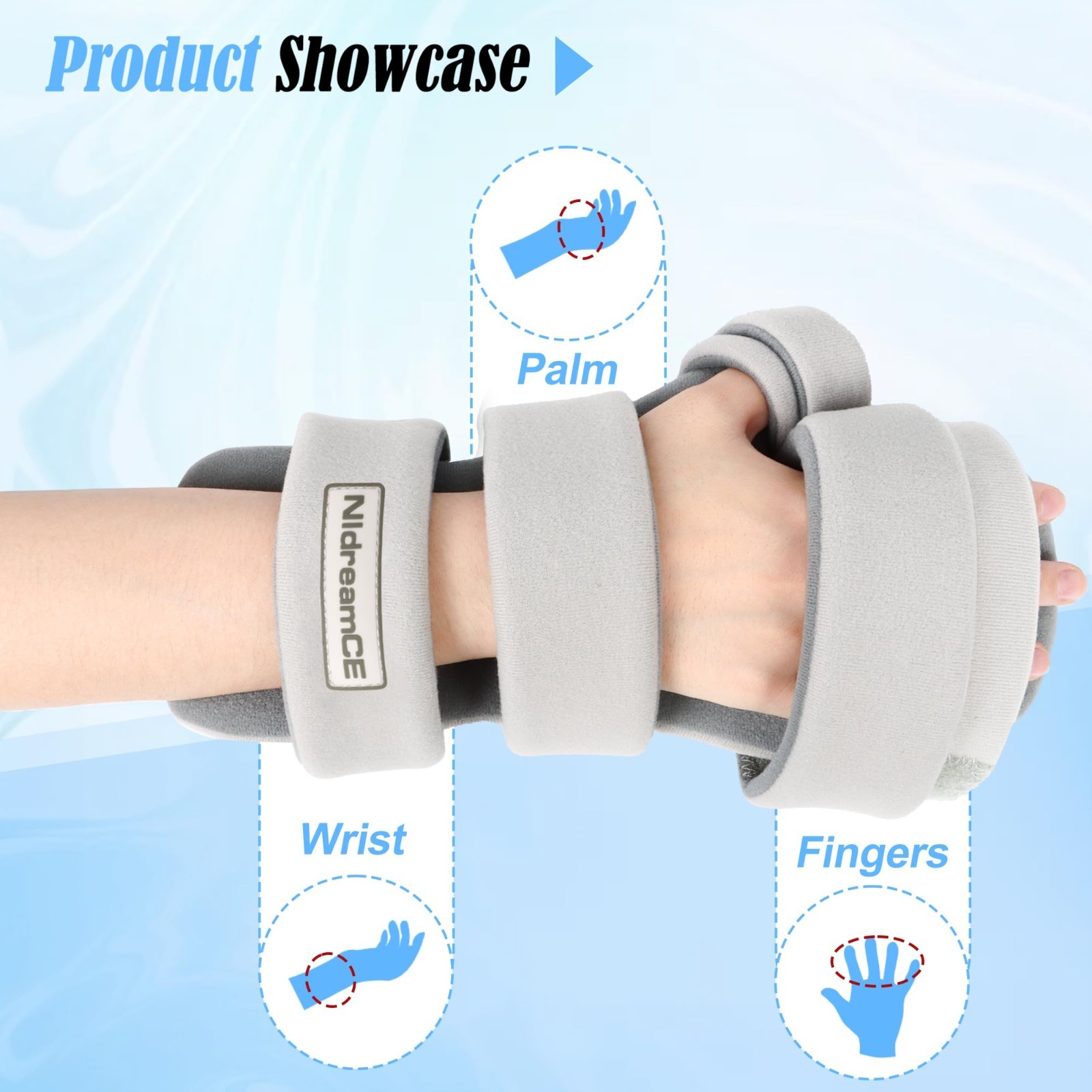 Adjustable Hand Splint for Finger Straightening, Carpal Tunnel Wrist Brace, Nigh