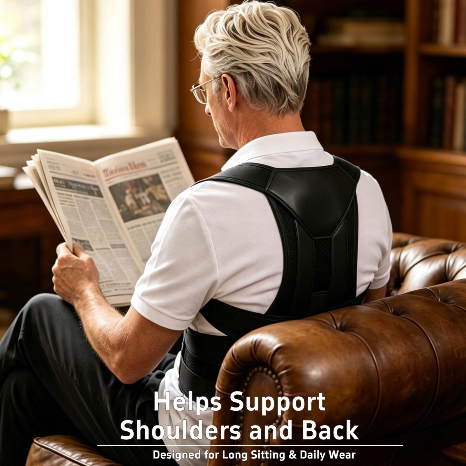 QFE Posture Corrector Back Brace for Men and Women Upper Large, Black