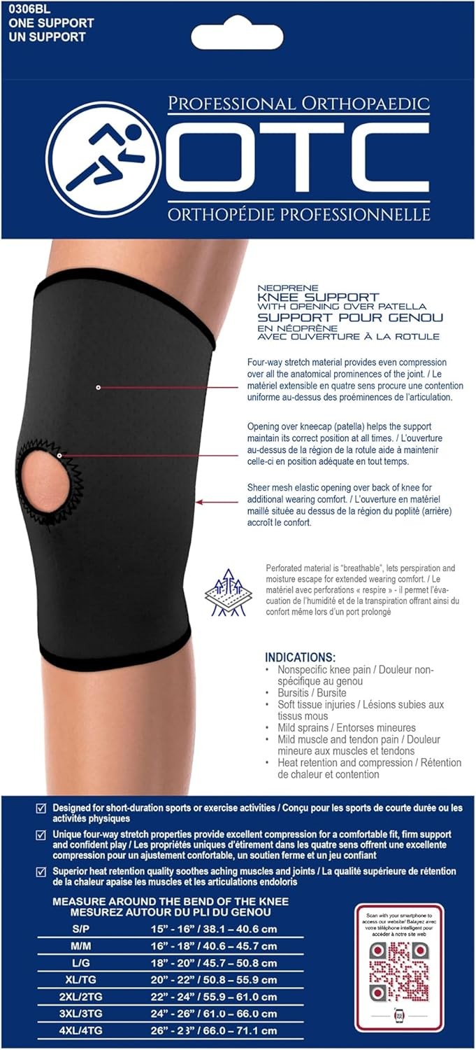 Champion/OTC Knee Support, Open Patella, Neoprene, Black, (Medium 14-15.25″)