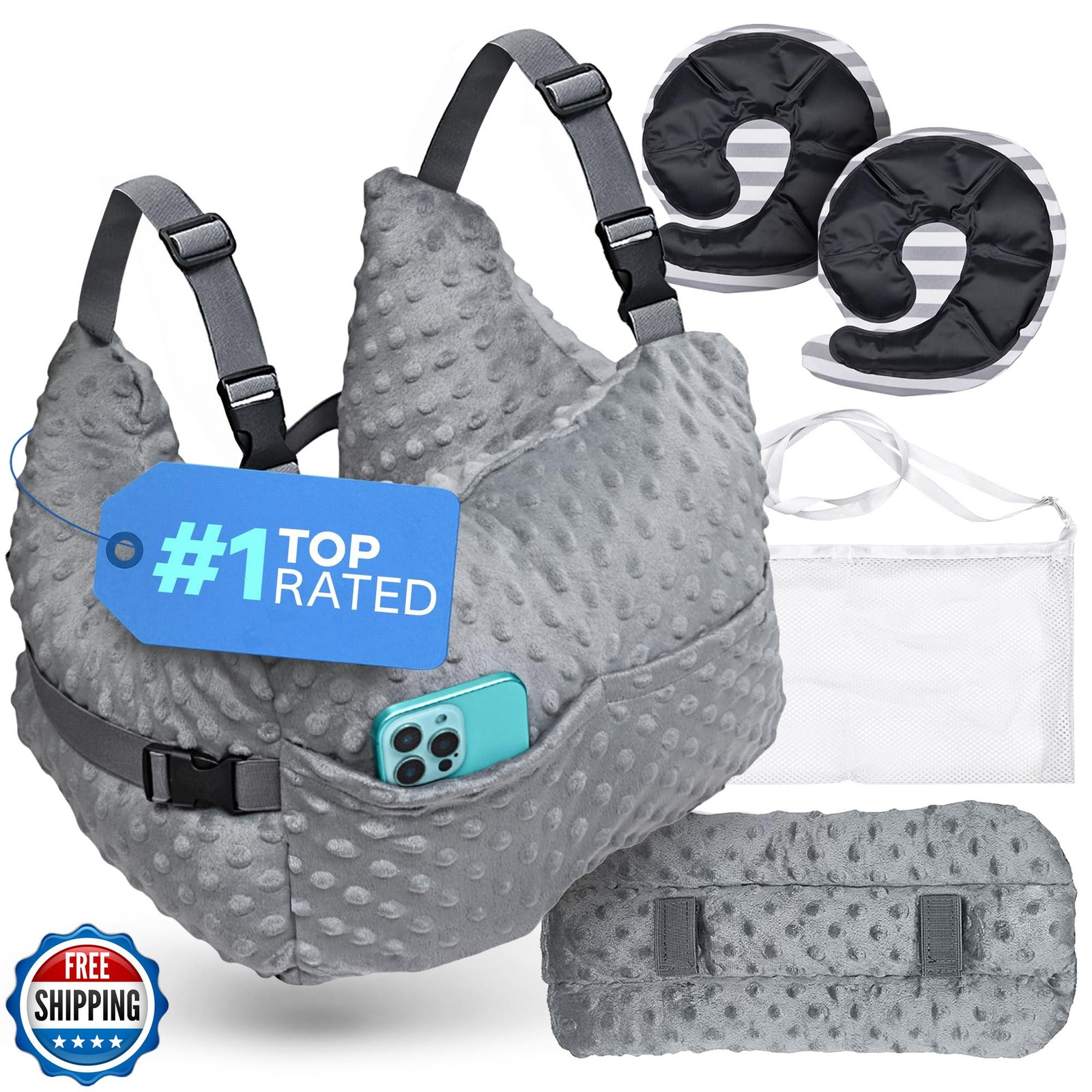 Zomaple Post Mastectomy Pillow with Strap, Breast Gel Pack, Seat Belt Cover a