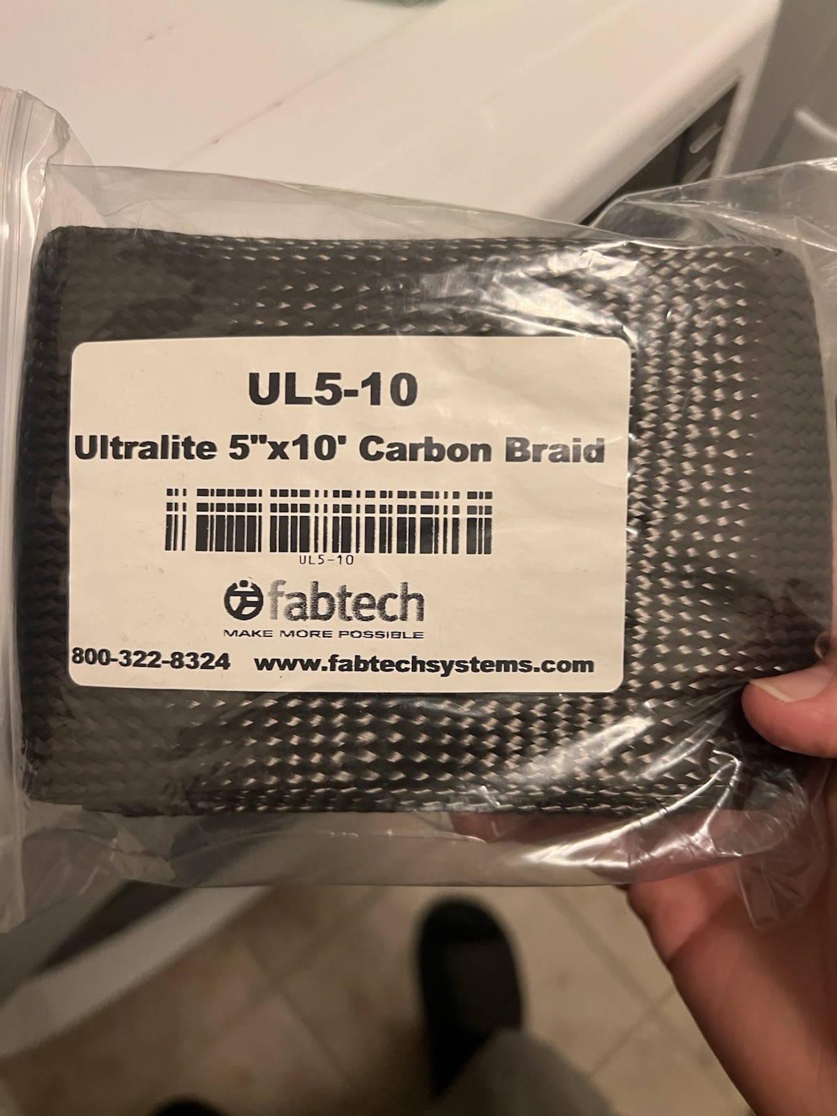 Prosthetic Fabtech Carbon Fiber Sleeve Tube UL6-10 Ultralite 5” X 10’