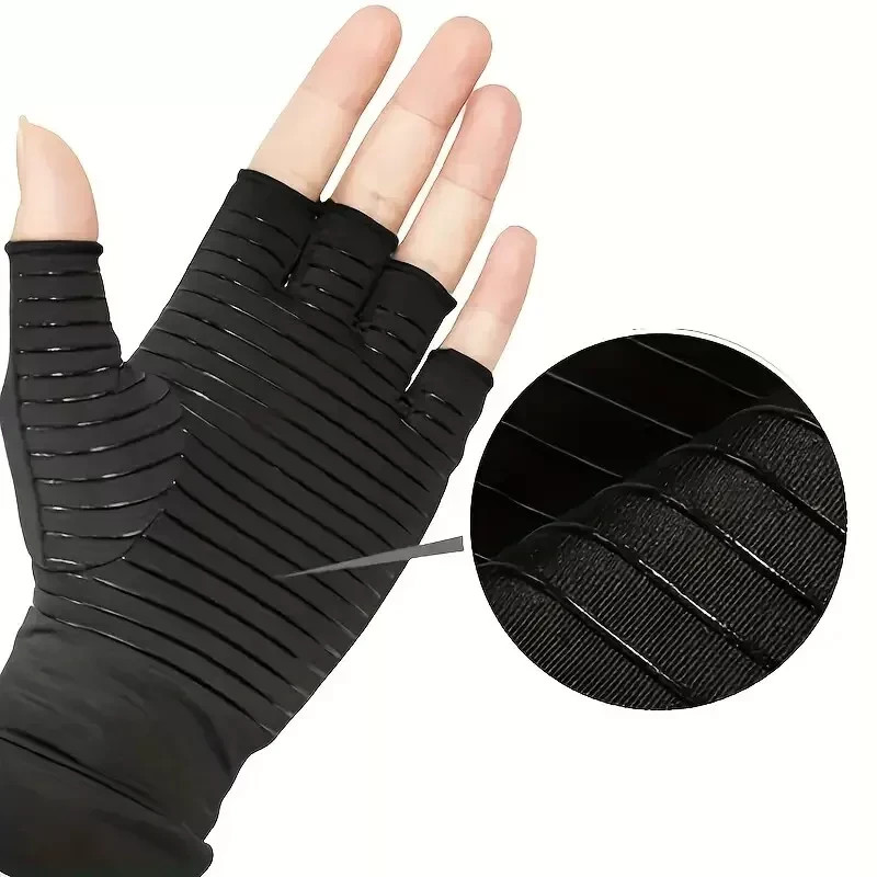 Copper Compression Gloves Anti Arthritis Fingerless Hand Support Pain Relief UK