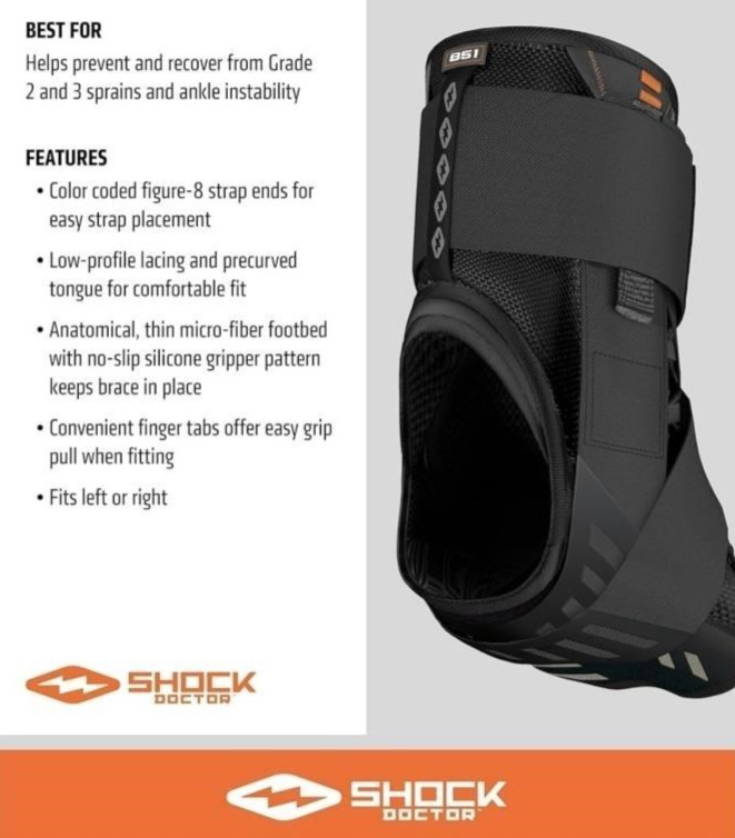 Shock Doctor Level 3 Ankle Adjustable Compression Lace Brace Small 8-8.5”