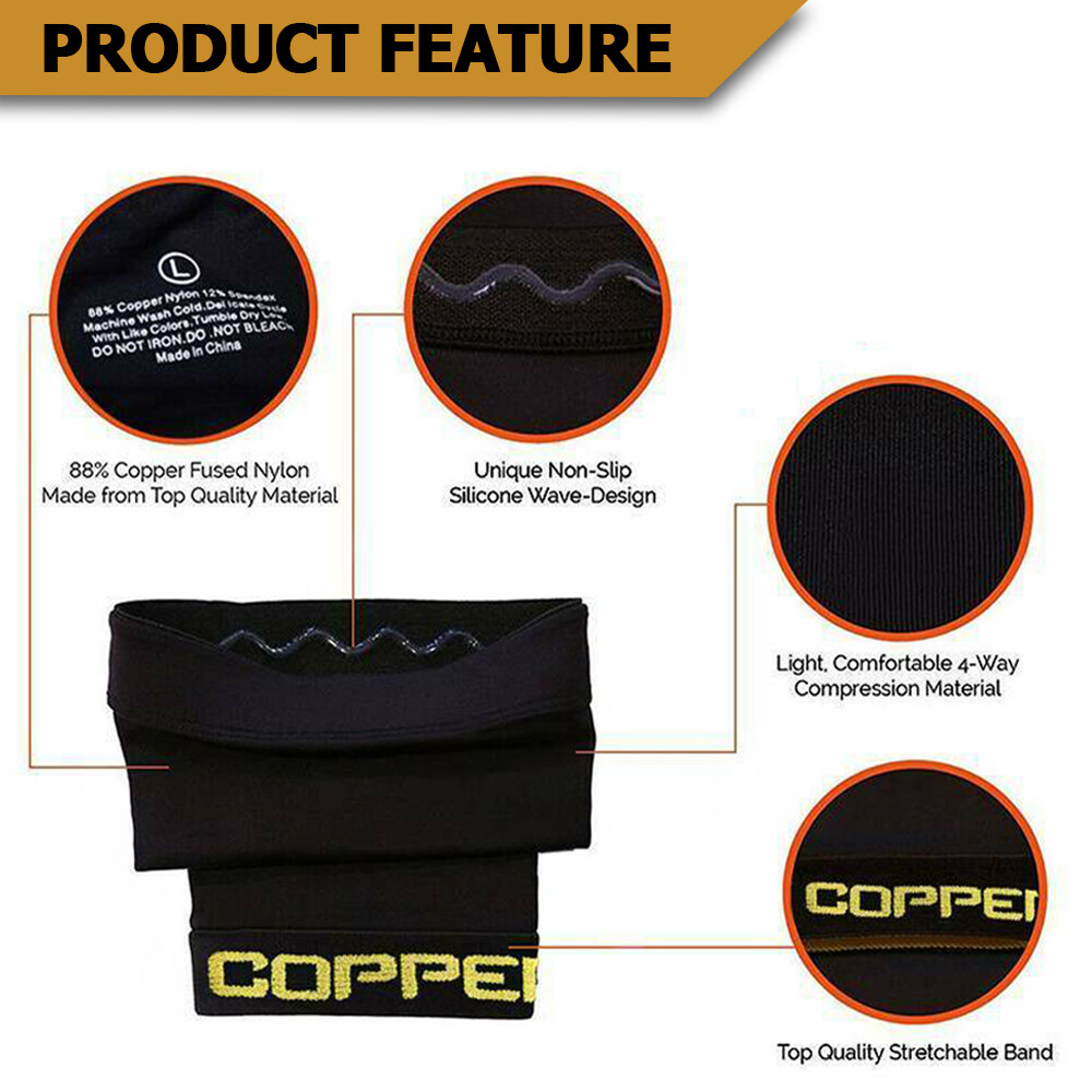 Knee Support Brace Copper Compression Sleeve Sock Joint Pain Arthritis 1 Pair