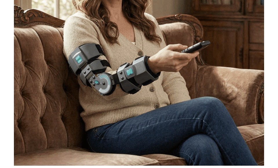Komzer Hinged Elbow Brace,Adj.Post OP ROM Elbow Brace After Surgery (Left)