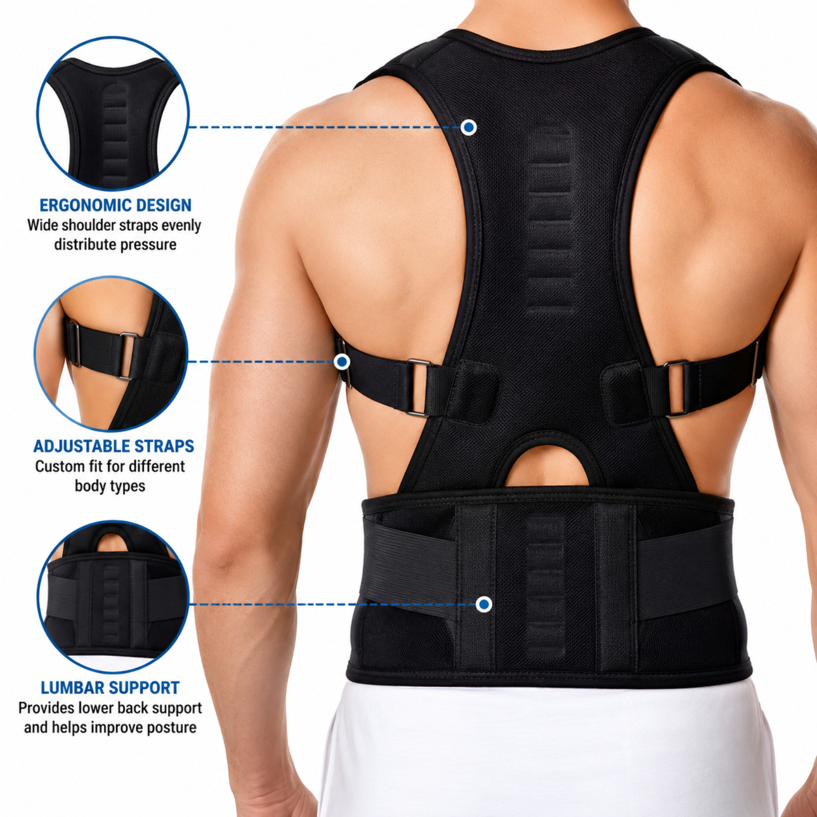 Posture Corrector Support Magnetic Back Shoulder Brace Belt Band For Men Women