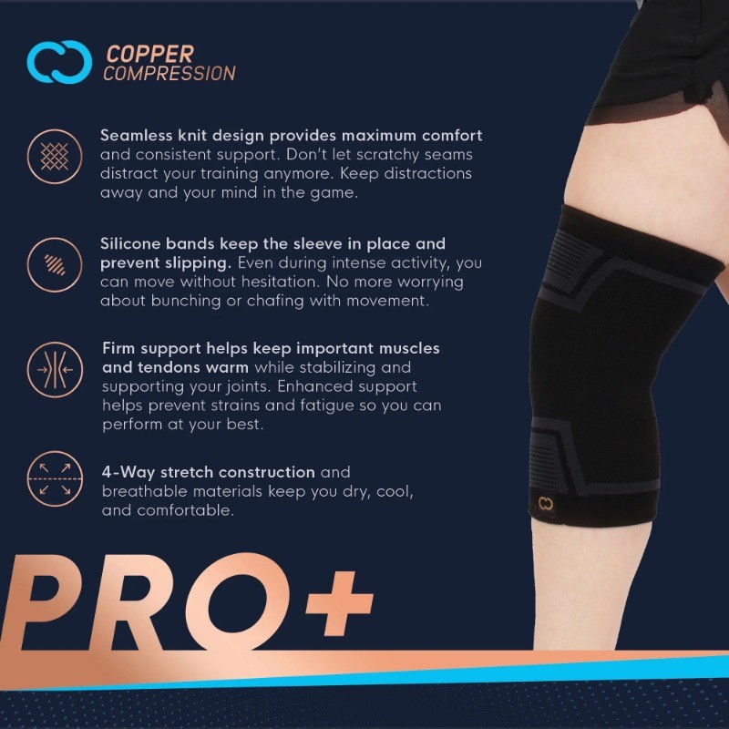 (2 pack) Copper Compression PRO+ Powerknit Performance Knee Sleeve S/M