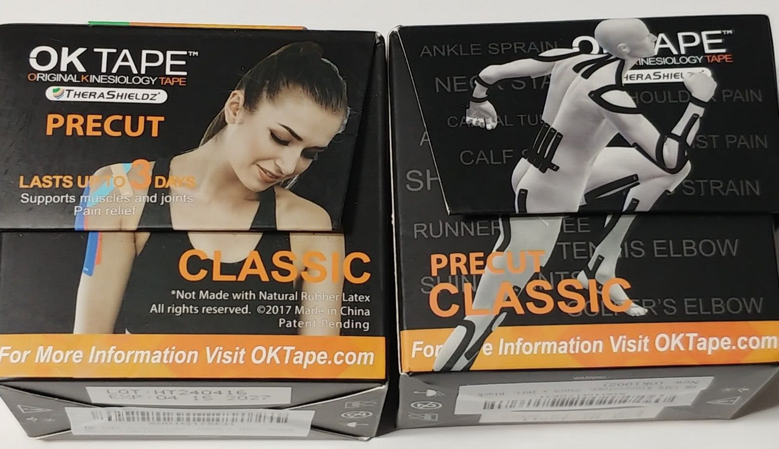 2 Boxes OK TAPE Kinesiology Tape 10 inches Precut 20 Strips Cotton Elastic Black