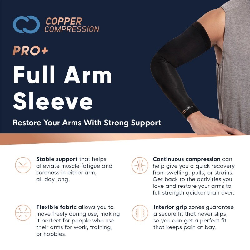 (2 pack) Copper Compression PRO+ Performance Full Arm Sleeve