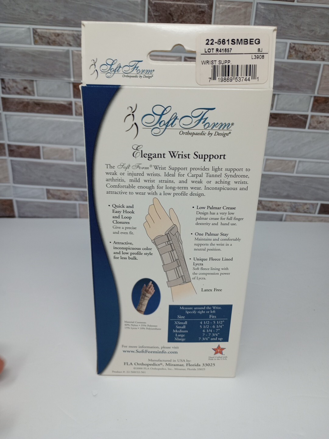 FLA Soft Form Elegant Wrist Support Beige Left Hand SMALL Open Box