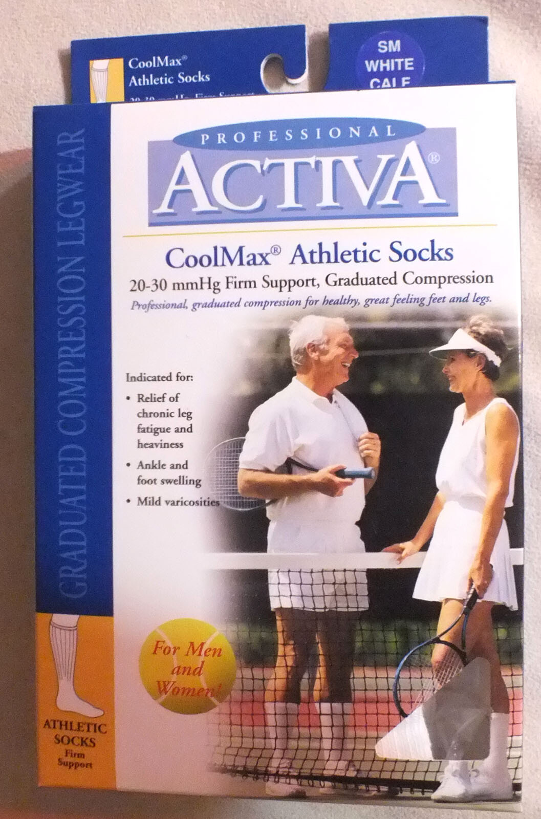 Activa Unisex 20-30 mmHg CoolMax Athletic Socks White Calf Sz. Small New/Box