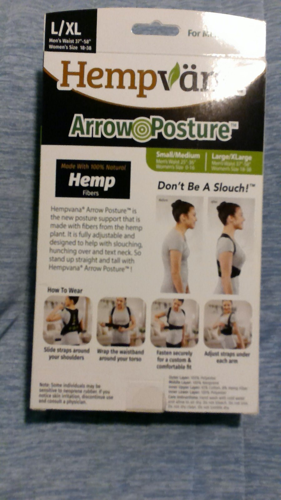 Brand New Hempvana Arrow Posture – Fully Adjustable Posture Support Adult L/XL